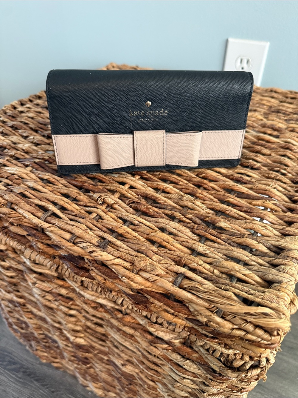 kate spade Black and Blush Bow Trim Wallet